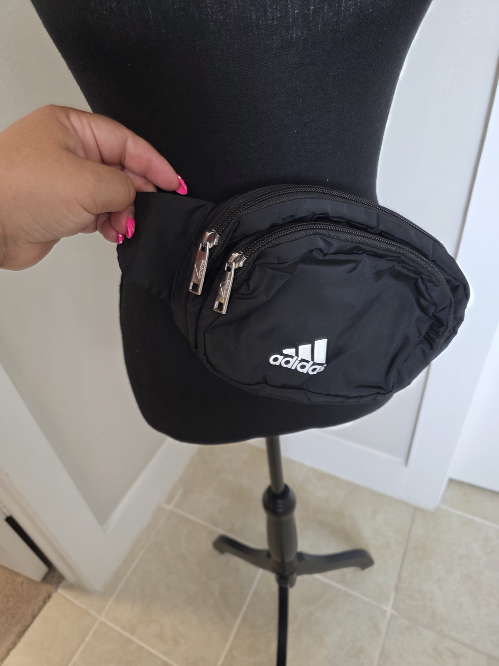 Adidas Black Nylon Waist Pack - Compact Hands-Free Carry